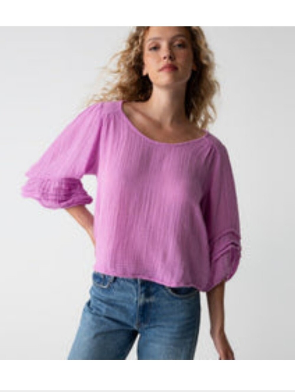 NWT Michael Stars Pruitt Balloon Sleeve Top Double Gauze M in Smoothie